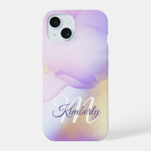Personalised Name Monogram Purple Watercolor Luxe iPhone 15 Case