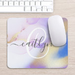 Personalised Name Monogram Purple Watercolor Luxe Mouse Mat<br><div class="desc">Easily personalise this glamourous style abstract lilac watercolor paint and faux gold spray background with your custom details.</div>
