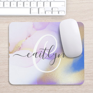 Personalised Name Monogram Purple Watercolor Luxe Mouse Mat