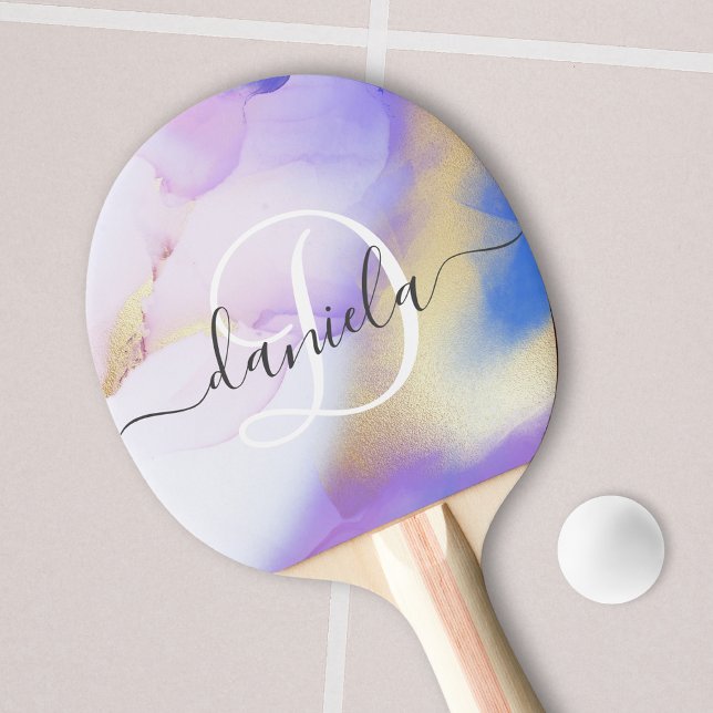 Personalised Name Monogram Purple Watercolor Luxe Ping Pong Paddle (Creator Uploaded)