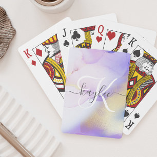 Personalised Name Monogram Purple Watercolor Luxe Playing Cards