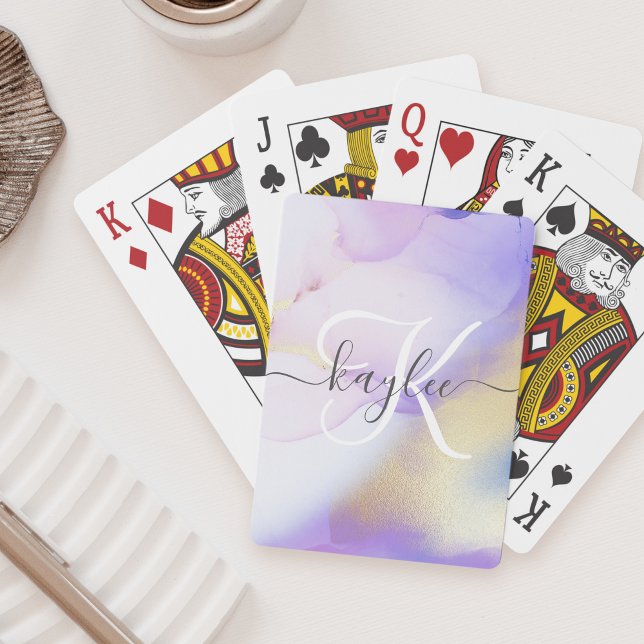 Personalised Name Monogram Purple Watercolor Luxe Playing Cards (Creator Uploaded)