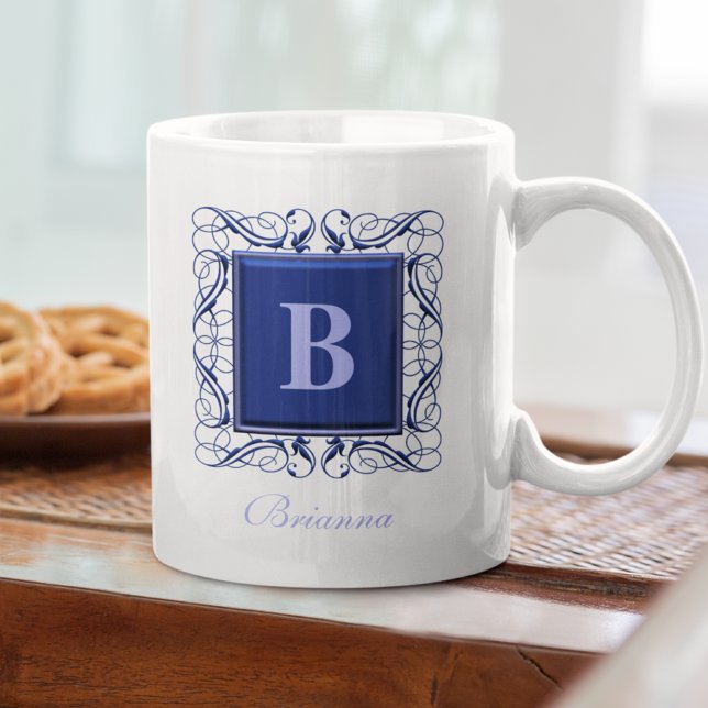 Personalised Name Monogram Regal Style (Blue) Coffee Mug (Creator Uploaded)