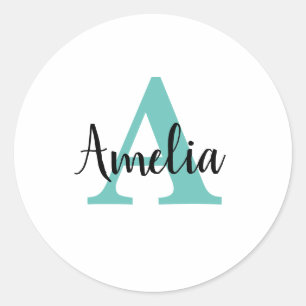 Personalised Name Monogram Script Classic Round Sticker