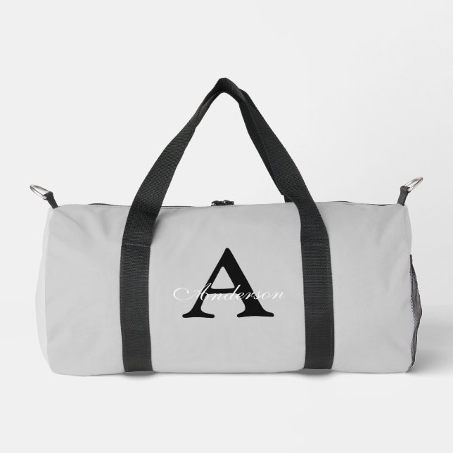 Personalised Name Monogram Silver Background Duffle Bag (Front)