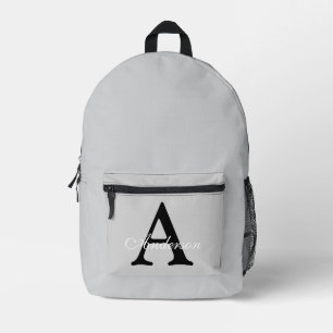 Personalised Name Monogram Silver Background Printed Backpack