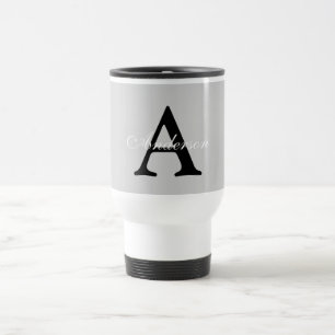 Personalised Name Monogram Silver Background Travel Mug