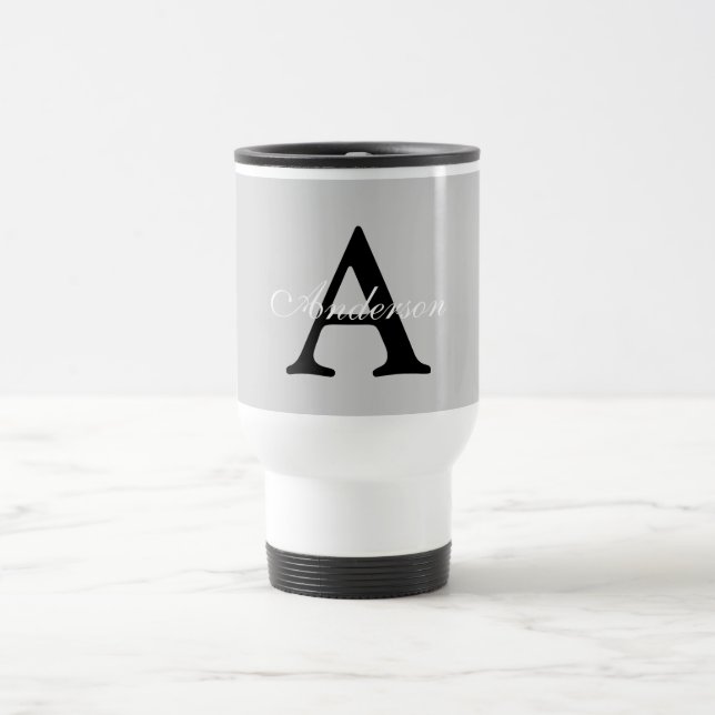 Personalised Name Monogram Silver Background Travel Mug (Center)