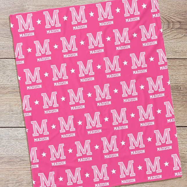 Personalised Name Monogram Star Pink Fleece Blanket (Creator Uploaded)