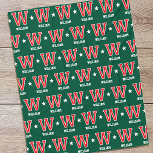 Personalised Name Monogram Star Red Green Fleece Blanket