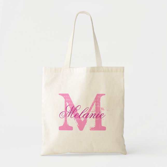 Personalised name monogram tote bag in pink (Front)