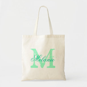 Personalised name monogram tote bag   Mint green