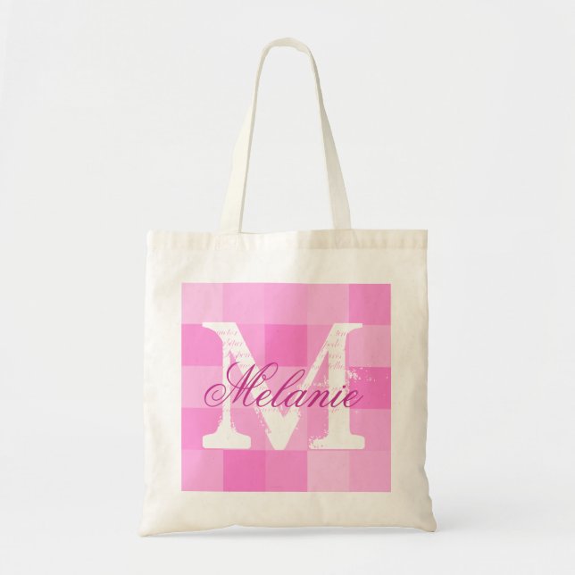 Personalised name monogram tote bag | Pink mosaic (Front)