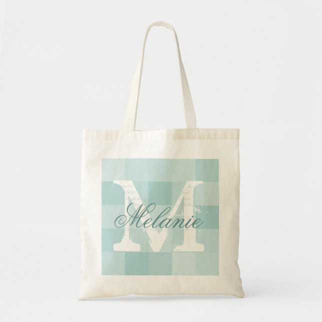 Personalised name monogram tote bag | Teal mosaic (Front)