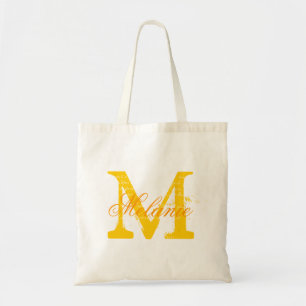 Personalised name monogram tote bag   Yellow gold