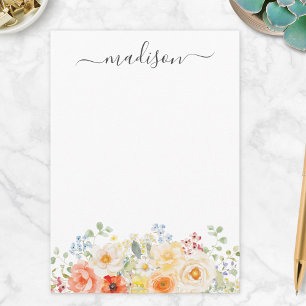 Personalised Name Monogram Watercolor Sunny Floral Card