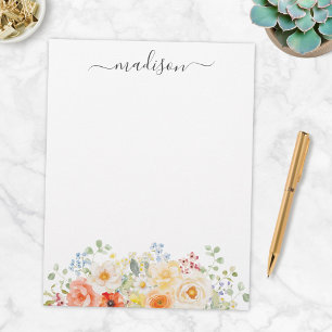 Personalised Name Monogram Watercolor Sunny Floral Custom Letterhead