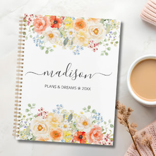 Personalised Name Monogram Watercolor Sunny Floral Planner