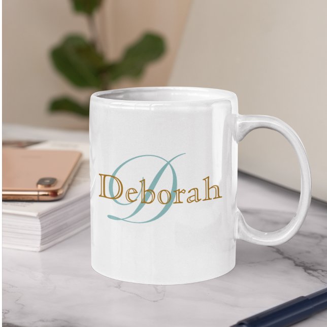 Personalised Name Monogram White Coffee Mug (💙 every day is coffee day 💙)