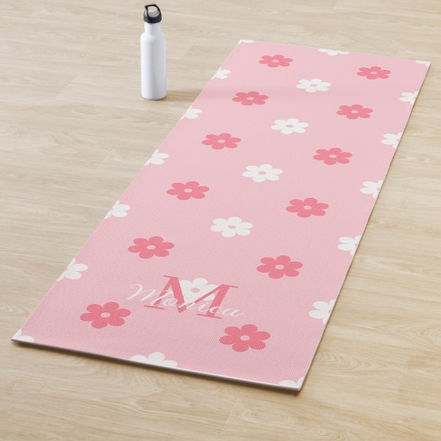 Personalised name monogram white pink floral  yoga mat (In Situ)