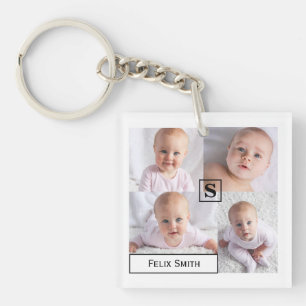 Personalised Name Monogrammed 4 Photo Collage Key Ring