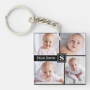 Personalised Name Monogrammed 4 Photo Collage Key Ring