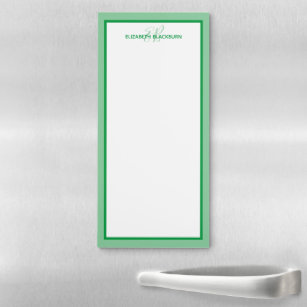 Personalised Name Monogrammed Initials Green Magnetic Notepad
