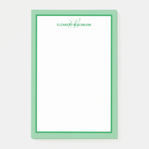 Personalised Name Monogrammed Initials Green Post-it Notes