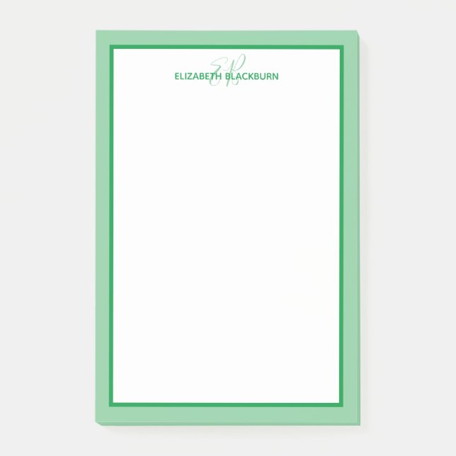 Personalised Name Monogrammed Initials Green Post-it Notes (Front)