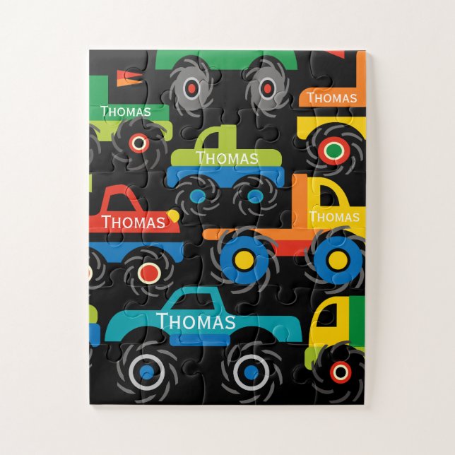 Personalised Name Monsters Trucks Gifts for Boys Jigsaw Puzzle (Vertical)
