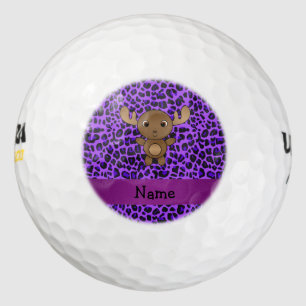 Personalised name moose purple leopard print golf balls
