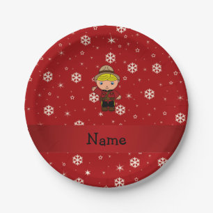 Personalised name mountie red snowflakes paper plate