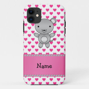 Personalised name mouse pink hearts polka dots iPhone 11 case
