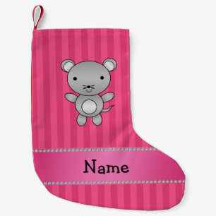 Personalised name mouse pink stripes small christmas stocking