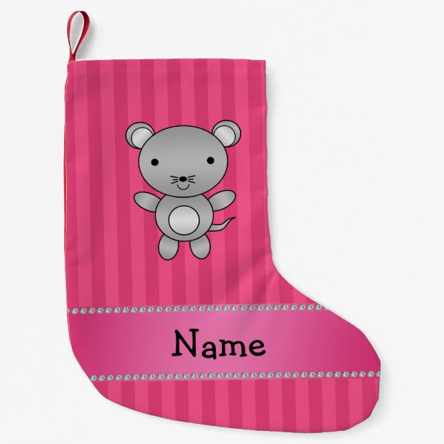 Personalised name mouse pink stripes small christmas stocking (Front)