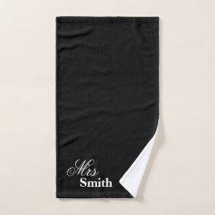 Personalised Name Mrs Smith White Black Hand Towel