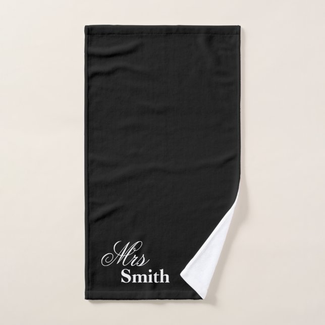 Personalised Name Mrs Smith White Black Hand Towel (Hand Towel)