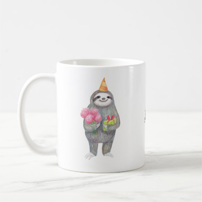 Personalised Name Mug Cute Sloth Birthday Gift Mug (Left)