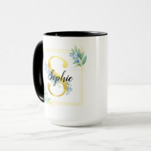 Personalised Name Mug • Gold and Floral Initial