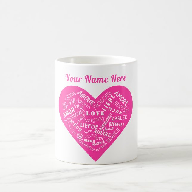 Personalised Name Mug with Multilingual Love Text (Center)