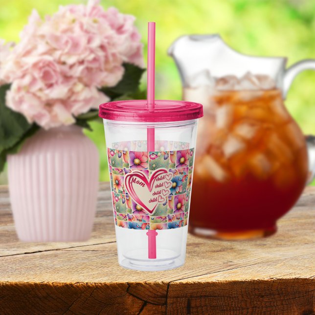 Personalised Name Mum Kids Floral All Over Print Acrylic Tumbler (Creator Uploaded)