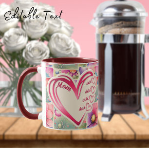 Personalised Name Mum Kids Floral All Over Print Mug