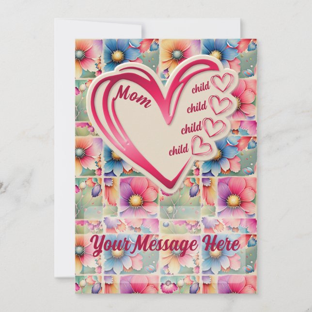 Personalised Name Mum Kids Floral Mothers Day Holiday Card (Front)