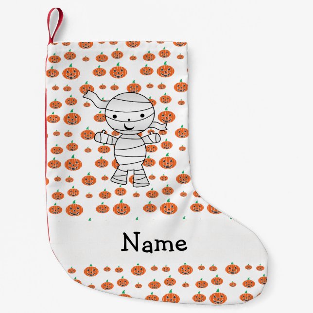 Personalised name mummy orange pumpkins small christmas stocking (Front)