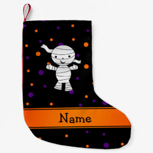 Personalised name mummy purple orange dots small christmas stocking