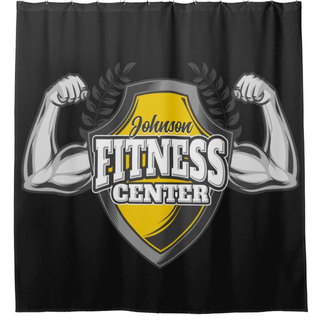 Personalised NAME Muscle Fitness Trainer Gym Shower Curtain (Front)