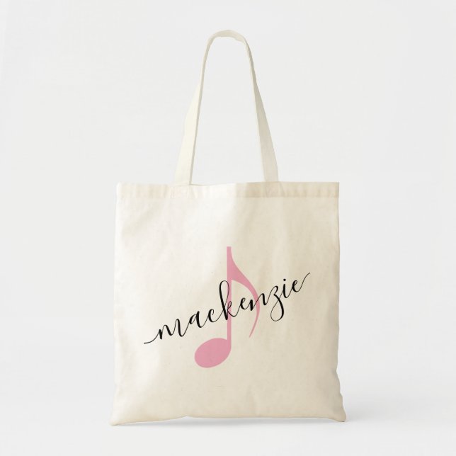 Personalised Name Music Note Black Pink Tote Bag (Front)