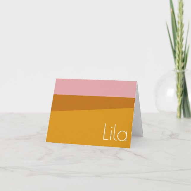 Personalised Name Mustard Yellow Pink Stationery Note Card (Front)