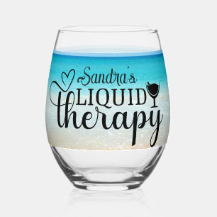 Personalised Name n Funny Saying "Liquid Therapy" Stemless Wine Glass