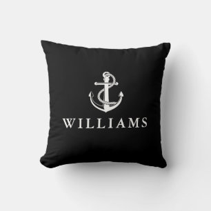 Personalised Name Nautical Anchor Black And White Cushion